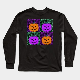 Scary Evil  Pumpkin Face Halloween Graphic Art Long Sleeve T-Shirt